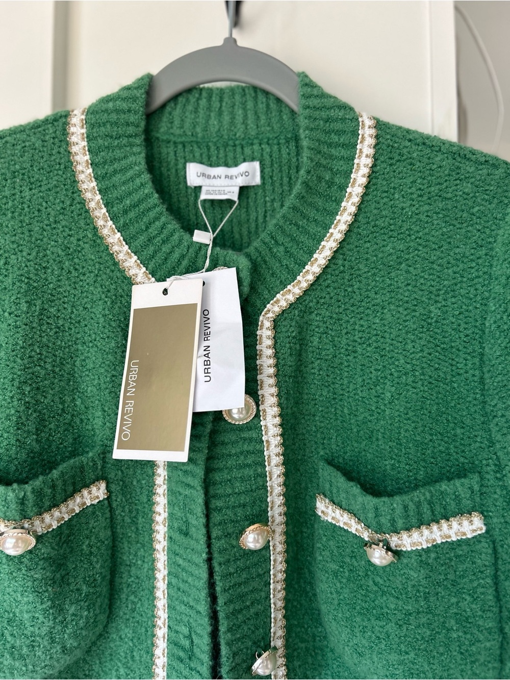 Urban revivo Green Knit Pearl-Button Cardigan Sweater - Picture 2 of 2